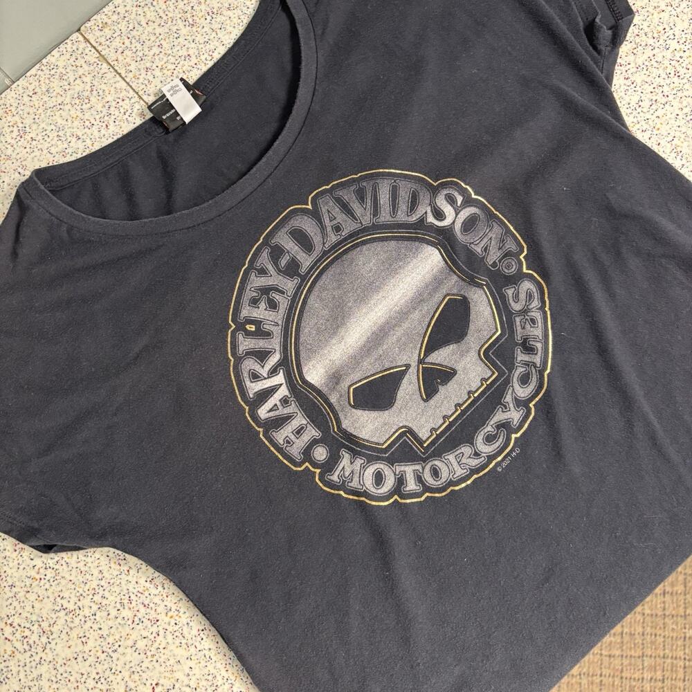 Harley Davidson Motorcycles Women’s Skull Short Black Shirt Large Free Ride KS